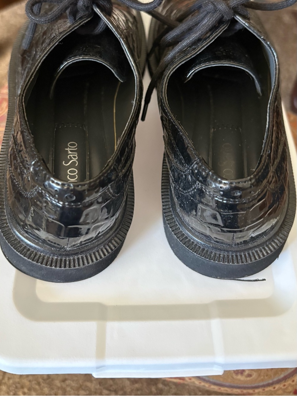 Franco Sarto Black Patent Leather Croc-Embossed Lace-Up Oxfords